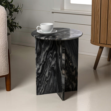 Javier 14" Contemporary Natural Marble Handmade X-Shaped End Table - JONATHAN Y